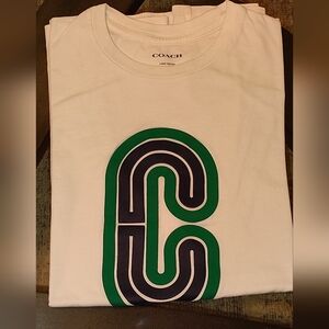 Coach White Tee with Green and Black Graphic